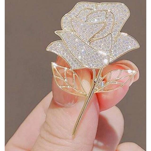 SHEIN 1pc Elegant Gold Color Rose Flower Brooch Shiny CZ Full Of Rhinestone Women&#39;s Brooches Metal Pins Party Badge Jewelry Gifts Valentines