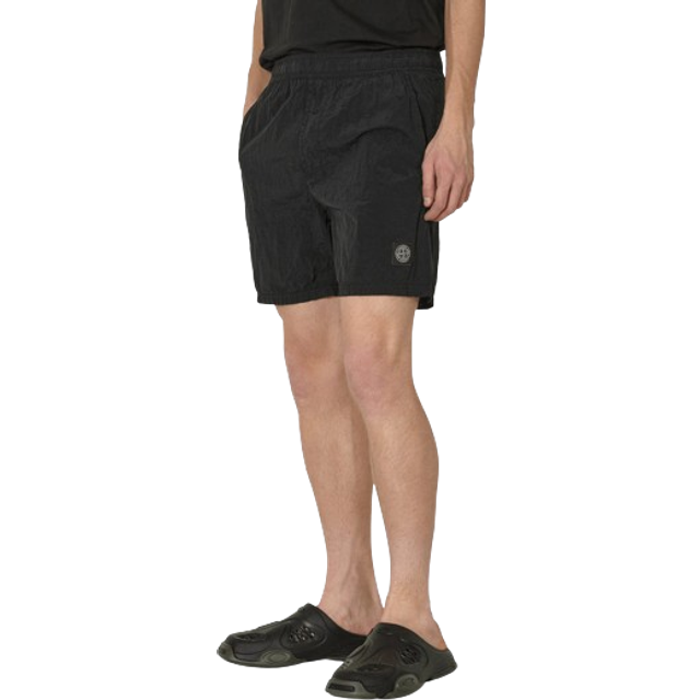 Stone Island, Beachwear, male, Black, S, Compass Patch Swim Shorts