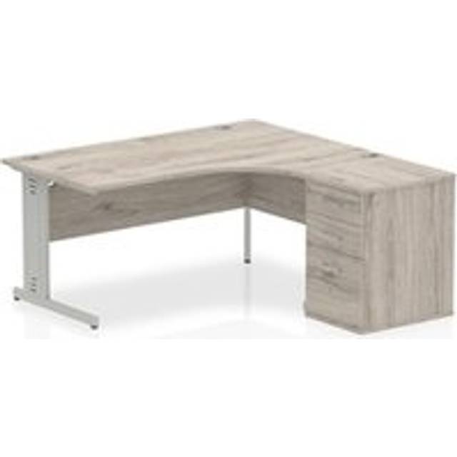 Impulse 1600mm Right Crescent Desk Grey Oak Silver Leg + Desk High Ped