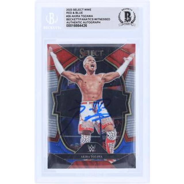 Akira Tozawa WWE Autographed 2023 Panini Select Red & Blue #26 Beckett Fanatics Witnessed Authenticated Card