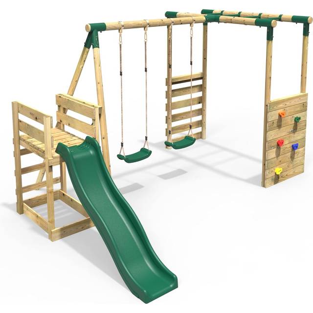 (Monkey Bars plus Deck & 6ft Slide - Venus, Pink) Rebo Wooden Children's Swing Set with Monkey Bars plus Deck & 6ft Slide
