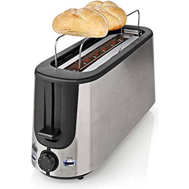Long Slot Toaster, Long Slice or 2 Slice Stainless Steel Toaster with Bun Warming Rack, 6 Browning Levels, Removeable Crumb Tray, Defrost and Reheat,