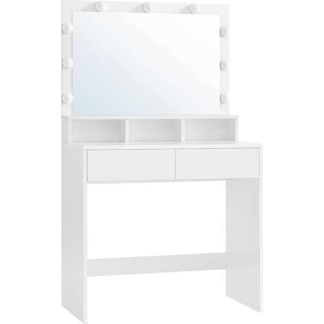 Vasagle Vanity Table With Large Mirror, 2 Drawers And 3 Compartments,white, White