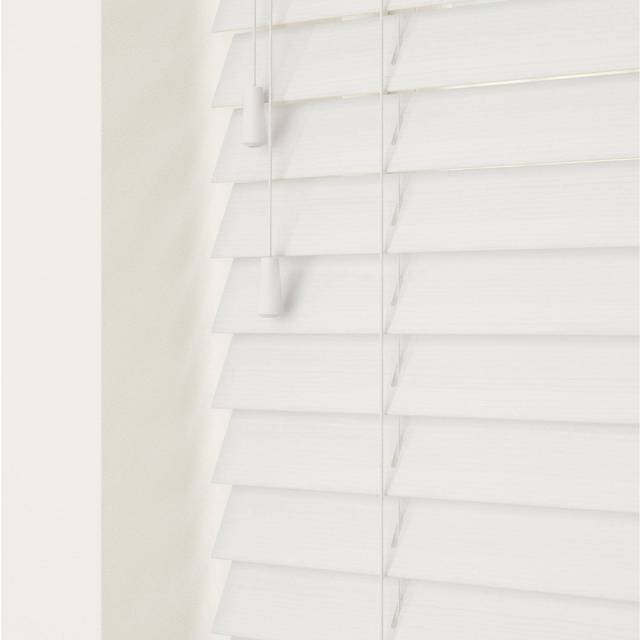 Fine Grain Faux Wood Venetian Blinds with Strings60cm Ultra White Faux Wood Venetian