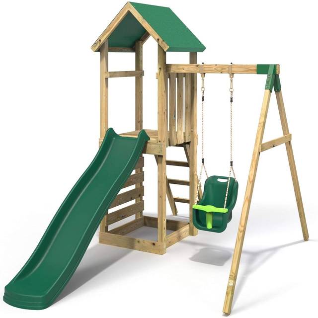 Rebo - Adventure Wooden Climbing Frame, Swing Set and Slide - Rosa Green