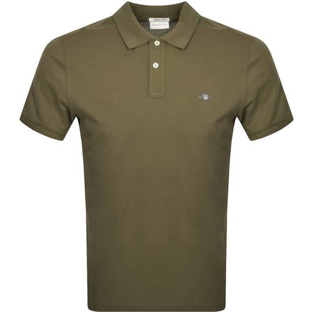 GANT Reg Shield Ss Pique pikétröja för män, Juniper grön, S