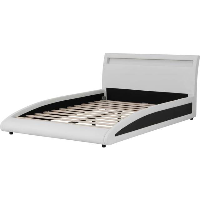 (Double, White) Neptune LED Lights Headboard Gaming Style Faux Leather Bed Frame