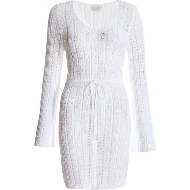 Quiz Womens White Crochet Mini Dress - Size Large