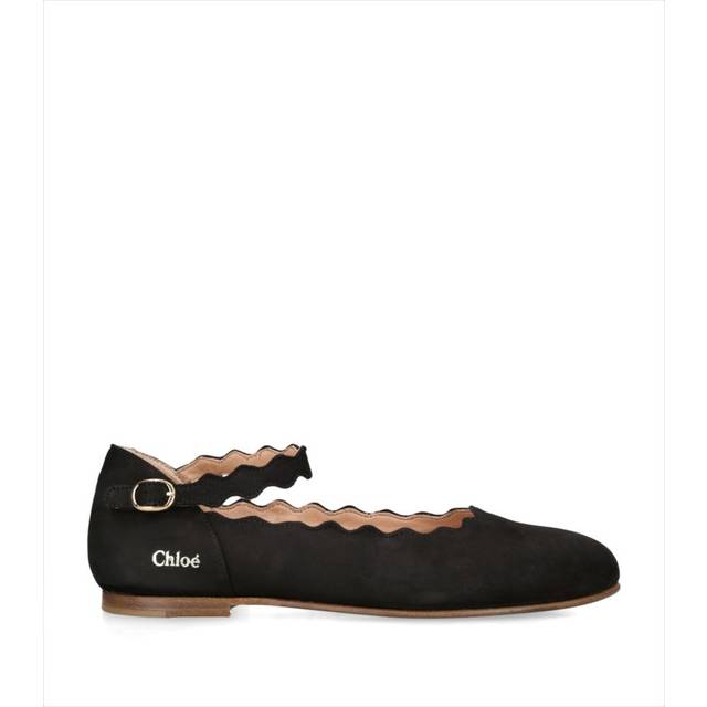 Chloé Kids Suede Scalloped Ballet Flats - Black - 29