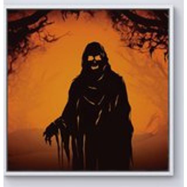 A Spooky Black And Orange Ghost Framed Canvas - Off White - W30 inch x H30 inch