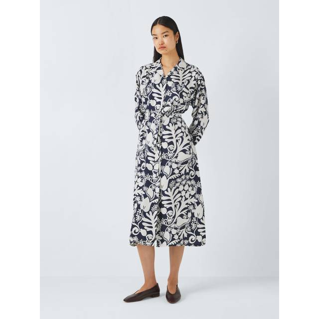 Weekend Max Mara Womens Black Graphic-print Long-sleeve Silk Midi Dress 8 - BLACK