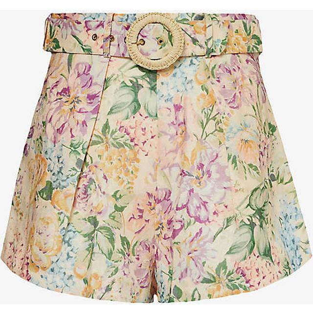 Zimmermann Womenswatercolour Floral Halliday Floral-print Linen Shorts M - Multi Watercolour Floral