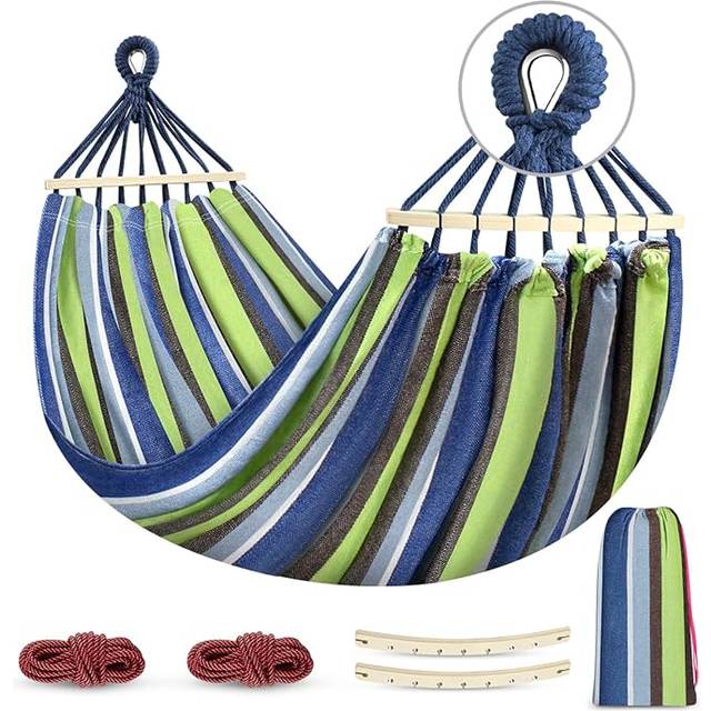 MOSFiATA 285x155cm Hammock with Spreader Bars, Camping Hammock Outdoor, with Thickened Durable Canvas Fabric and Sturdy Metal Knot, 550 lb Load