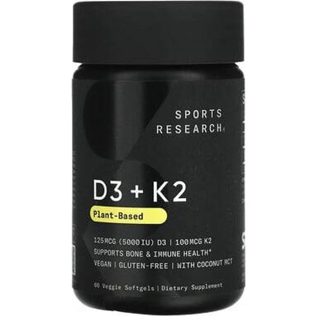 Sports Research  D3 + K2  Plant Based  125 mcg/100 mcg  60 Veggie Softgels