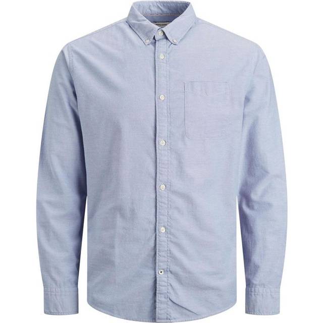 Jack & Jones Mens Shirt Long Sleeve with Collars Slim Fit Casual Top Wear - Blue Cotton - Size 2XL