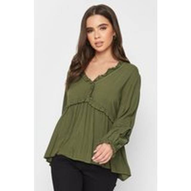 Pixiegirl Petite Khaki Green Frill Detail Smock Top 12 Pixiegirl | Petite Women's Shirts