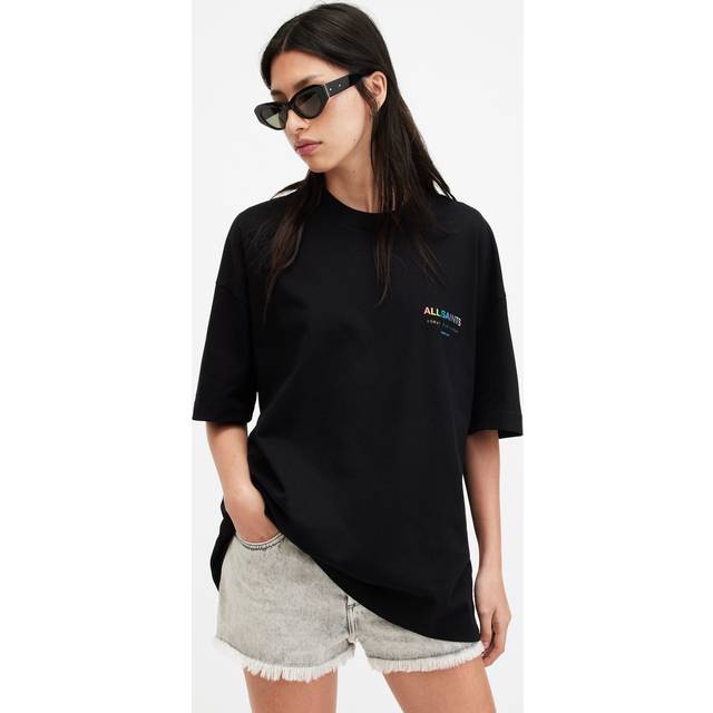 Allsaints Womens Jet Black Underground Pride Logo Text-print Organic-cotton T-shirt S - JET BLACK