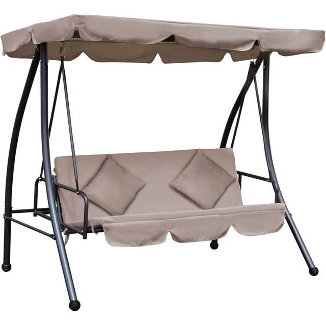 Outsunny 2-in-1 Swing Chair 3 Seater Hammock Cushion Bed Tilt Canopy Grey
