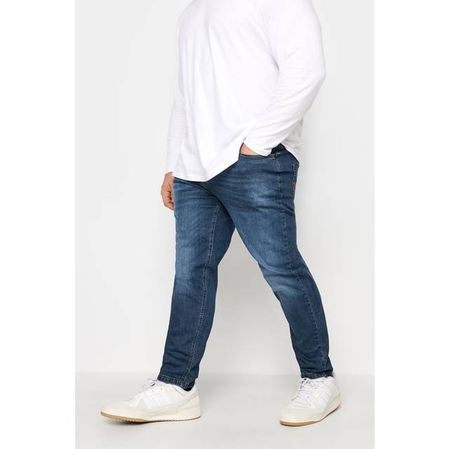 Inside Leg Size 34", Waist Size 44 Mens Badrhino Big & Tall Blue Mid Rinse Stretch Jeans Big & Tall - 34" 44