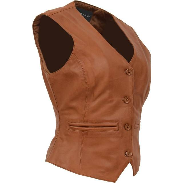 (Tan, 8) Womens Soft Leather Waistcoat Slim Fit Vest Classic Gilet Katy Tan