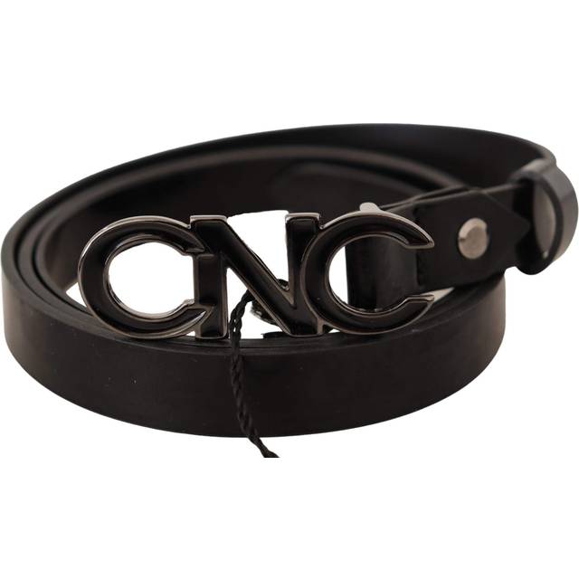 Costume National Black Leather Letter Logo Buckle Belt - 85 cm / 34 Inches