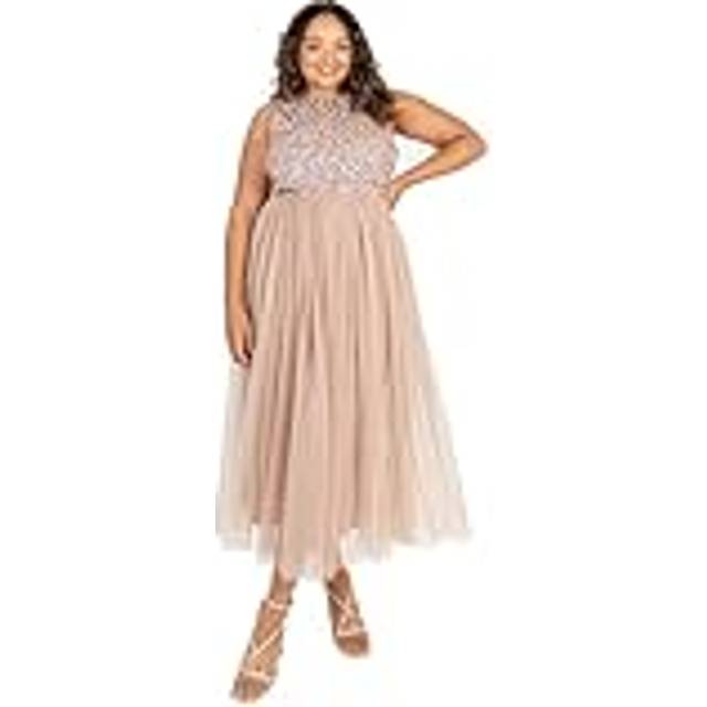 Embellished Midaxi Dress - Taupe - 22