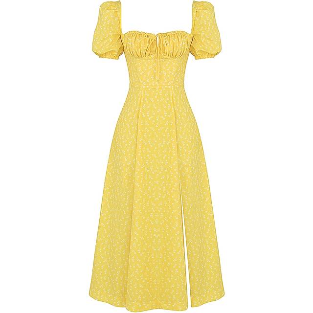 House of Cb Womens Yellow Floral Tallulah Floral-print Cotton-blend Midi Dress 6/8 - YELLOW FLORAL