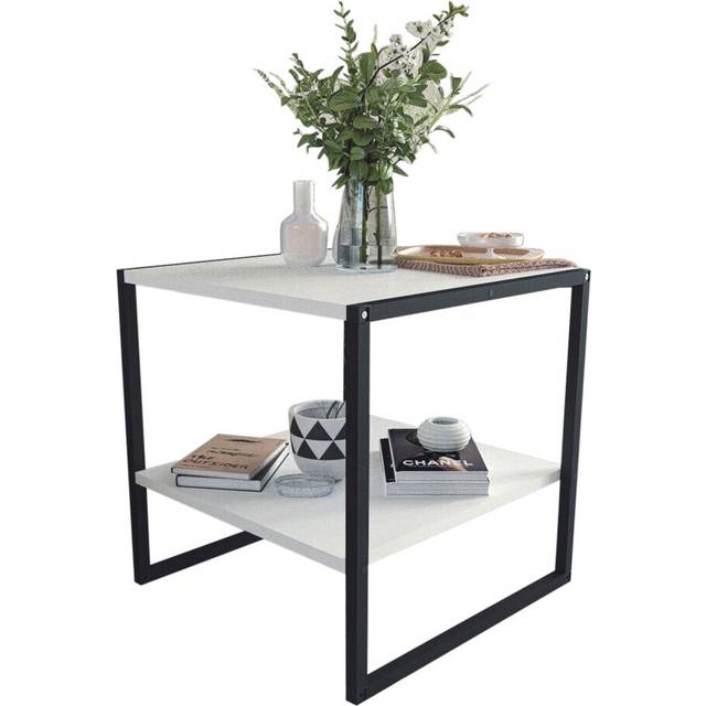 (White) 50cm Square Wooden Coffee Table & Metal Frame