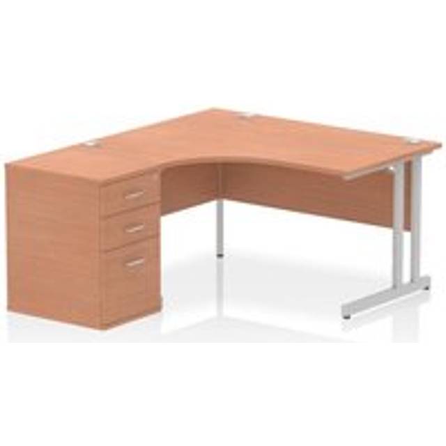 Impulse 1400mm Left Crescent Office Desk Beech Top Silver Cantilever Leg Workstation 600 Deep Desk High Pedestal