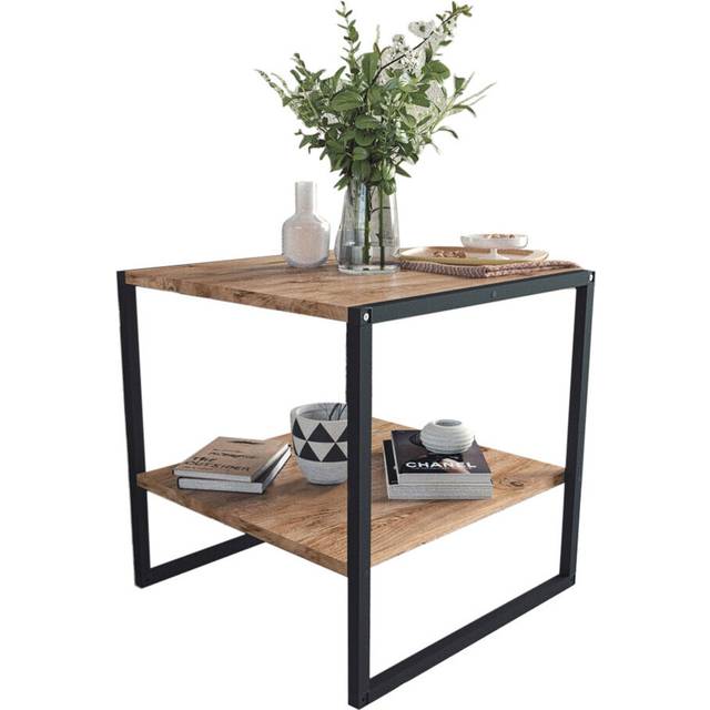 (Pine) 50cm Square Wooden Coffee Table & Metal Frame