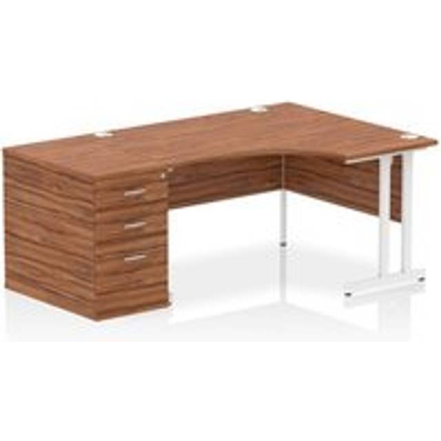 Impulse 1400 RH Crescent Desk Cantilever Walnut/White 800 Desk Hi Ped
