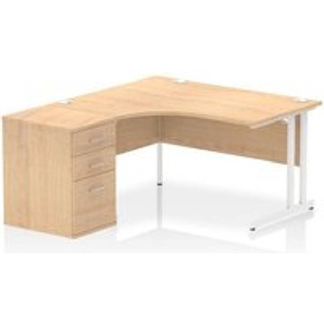 Impulse 1400mm Left Crescent Office Desk Maple Top Silver Cantilever Leg Workstation 600 Deep Desk High Pedestal