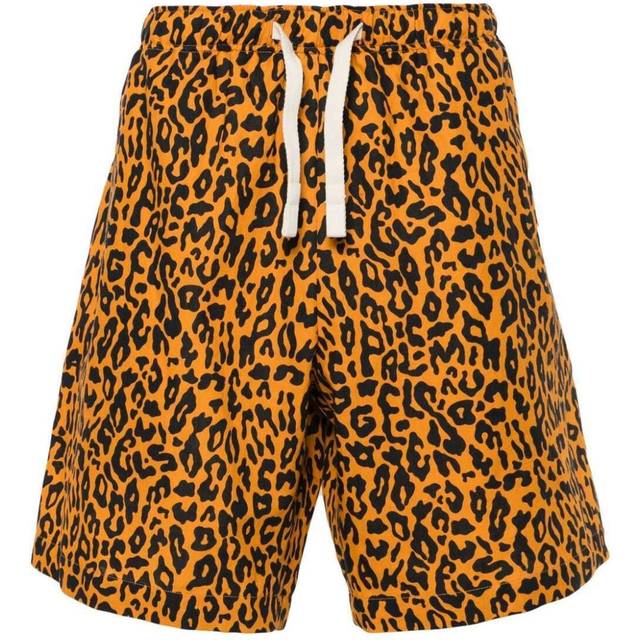 Palm Angels, Shorts, Herr, S, Bomull, Shorts i linne-bomullsblandning med leopardtryck - orange (S)