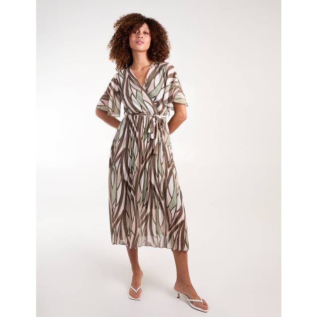 Womens Wrapover Pleat Dress - Green - S