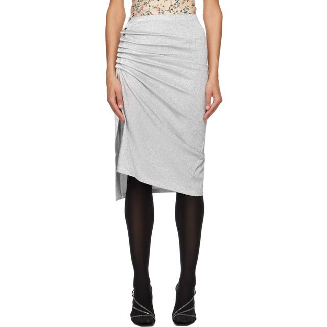 Rabanne Silver Gathered Midi Skirt - P040 Silver - FR 40