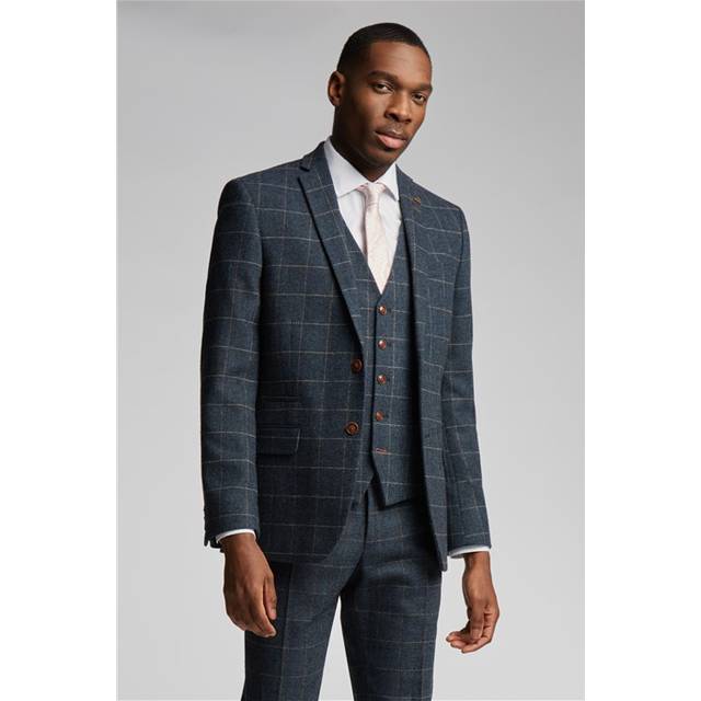 Antique Rogue Slim Fit Dax Navy Blue Teal Herringbone Men's Suit Jacket - 48R