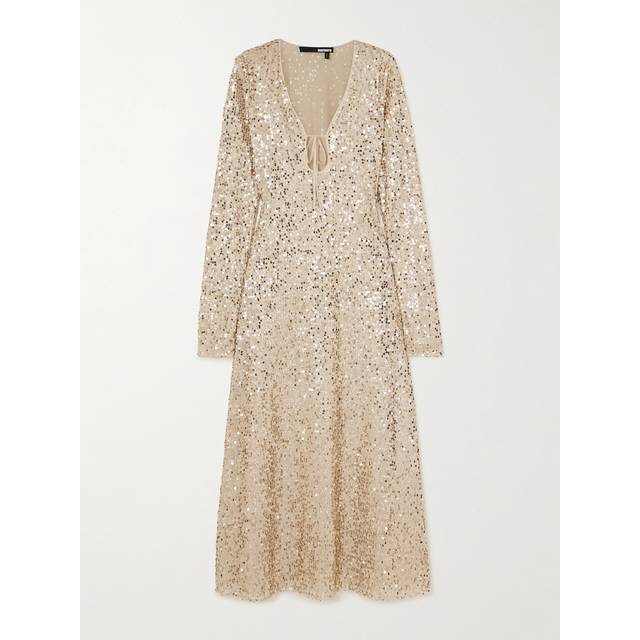 ROTATE BIRGER CHRISTENSEN - Sequined Recycled-tulle Midi Dress - Gold - DK 36