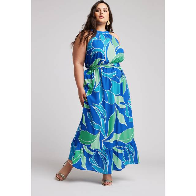 Yours London Curve Blue Abstract Print Maxi Dress, Women's Curve & Plus Size, Yours London - 22