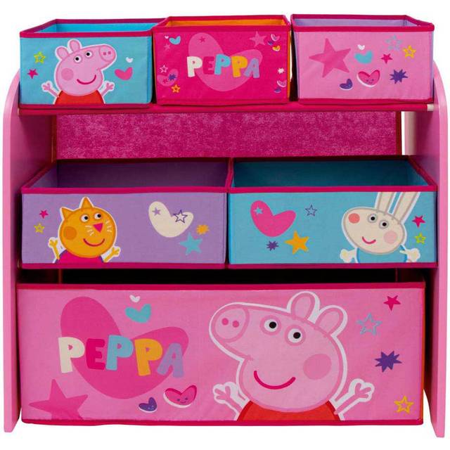 Peppa Pig Wooden Toy Organiser with 6 Storage Bins, Pink