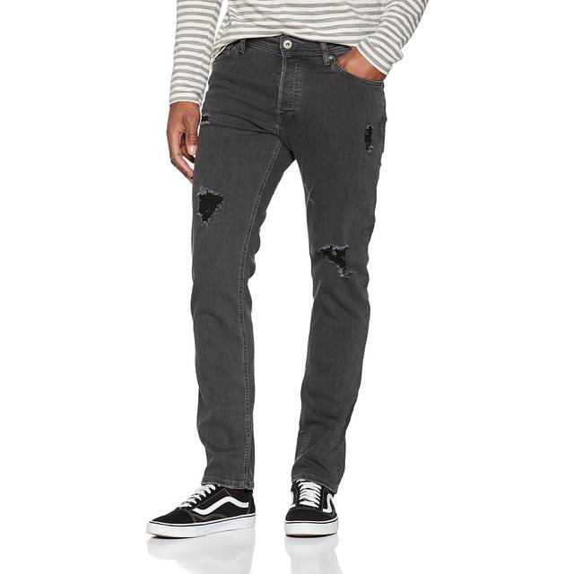 Jack & Jones Tim Slim Fit Jeans Ripped Faded Grey Denim