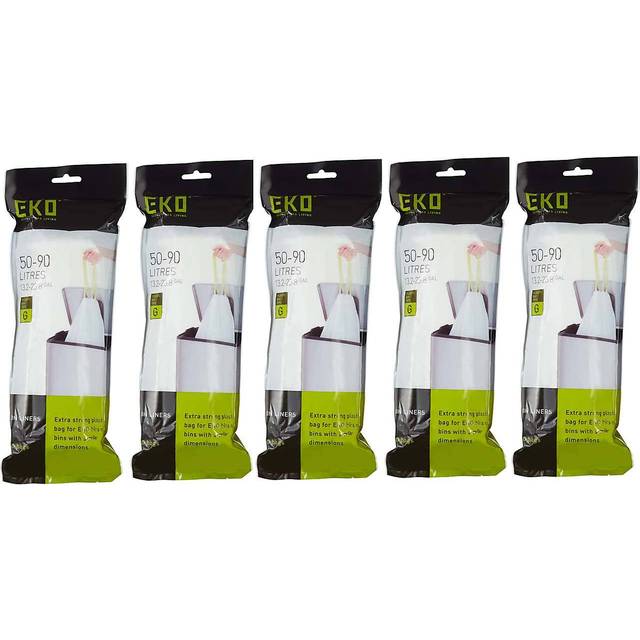 EKO Size G Bin Bags 50-90L, 5 x Rolls of 10 Bags - White