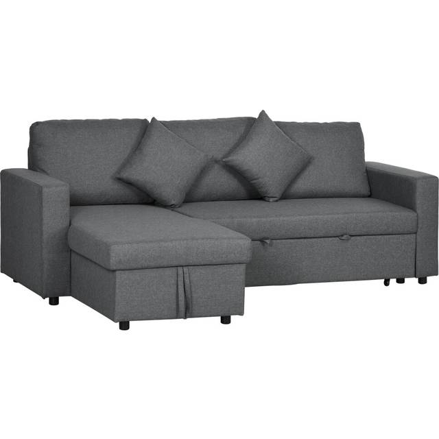 HOMCOM 3 Seater Dark Grey L Shaped Convertible Pull Out Corner Sofa Bed with Storage - 54 x 80.5 x 133cm