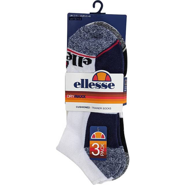 (White and Navy, UK 7-11) ELLESSE Mens Low Cut Socks 3 Pack