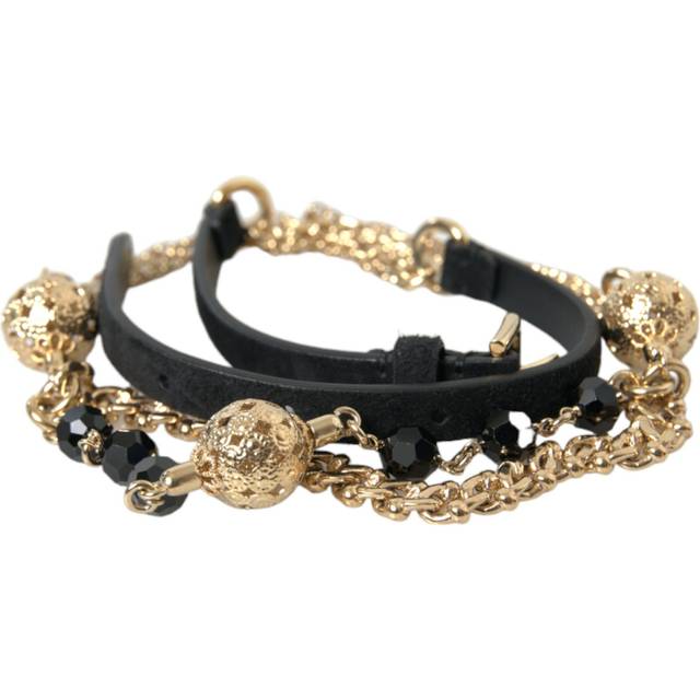 Dolce & Gabbana Black Suede Gold Chain Crystal Waist Belt - 75 cm / 30 Inches