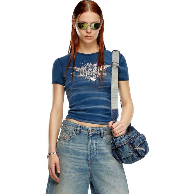 Diesel - T-shirt avec imprimé métallisé Diesel ailé - T-Shirts - Femme - Bleu - XS