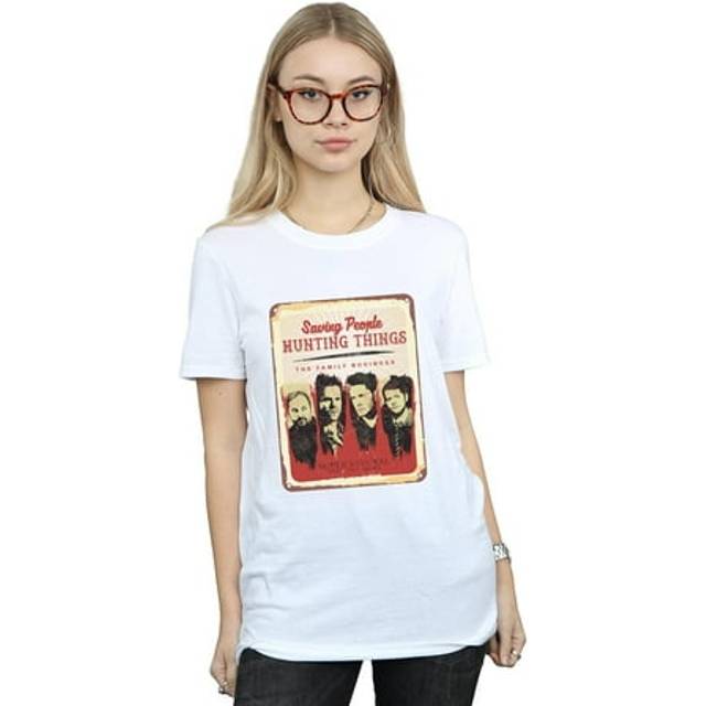 (3XL, White) Supernatural Womens/Ladies Family Business Sign Cotton Boyfriend T-Shirt
