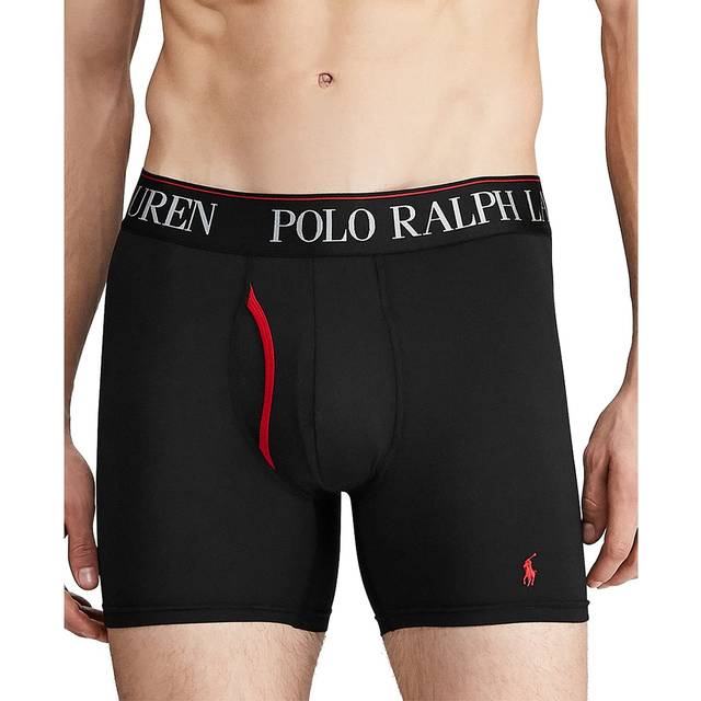 POLO Ralph Lauren Men's 4D Flex Cool Microfiber Boxer Briefs 3-Pack  Long Leg Black/Active Orange  Black/Rugby Royal  Black/Red-3 Pack  Large