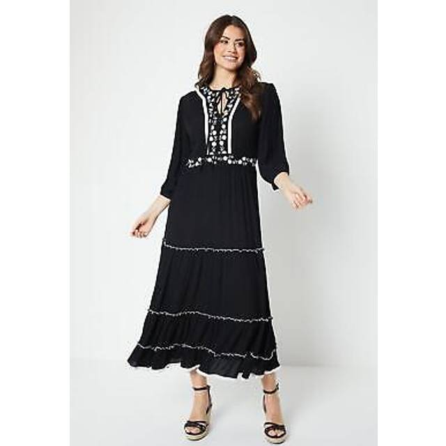 Womens Viscose Crinkle Contrast Embroidery Midi Dress - Cobalt - 18