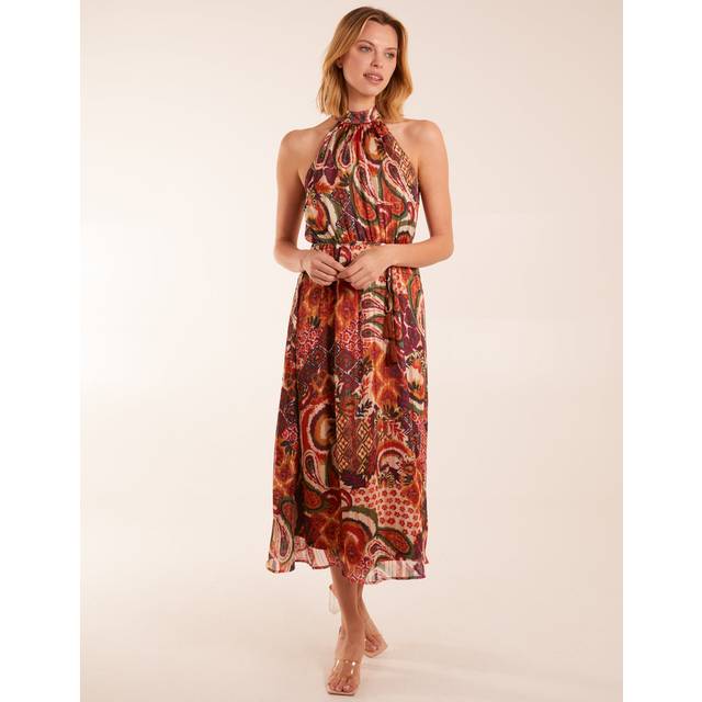 Blue Vanilla Womens Halter Neck Tassel Detail Midi Dress - Brown - Size 8 UK