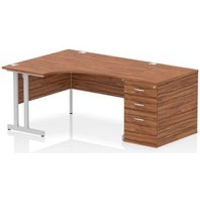 Impulse 1400 LH Crescent Desk Cantilever Walnut/Silver 800 Desk Hi Ped